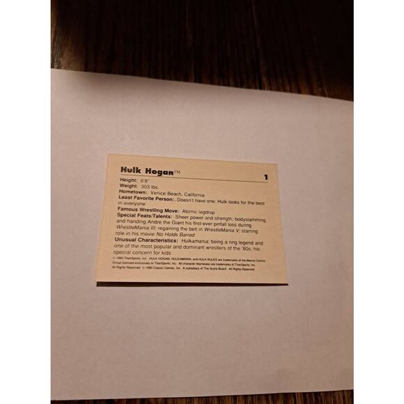 Vintage 1990 WWF Hulk Hogan Trading Card #1 Classic Titan Sports - Picture 2 of 2